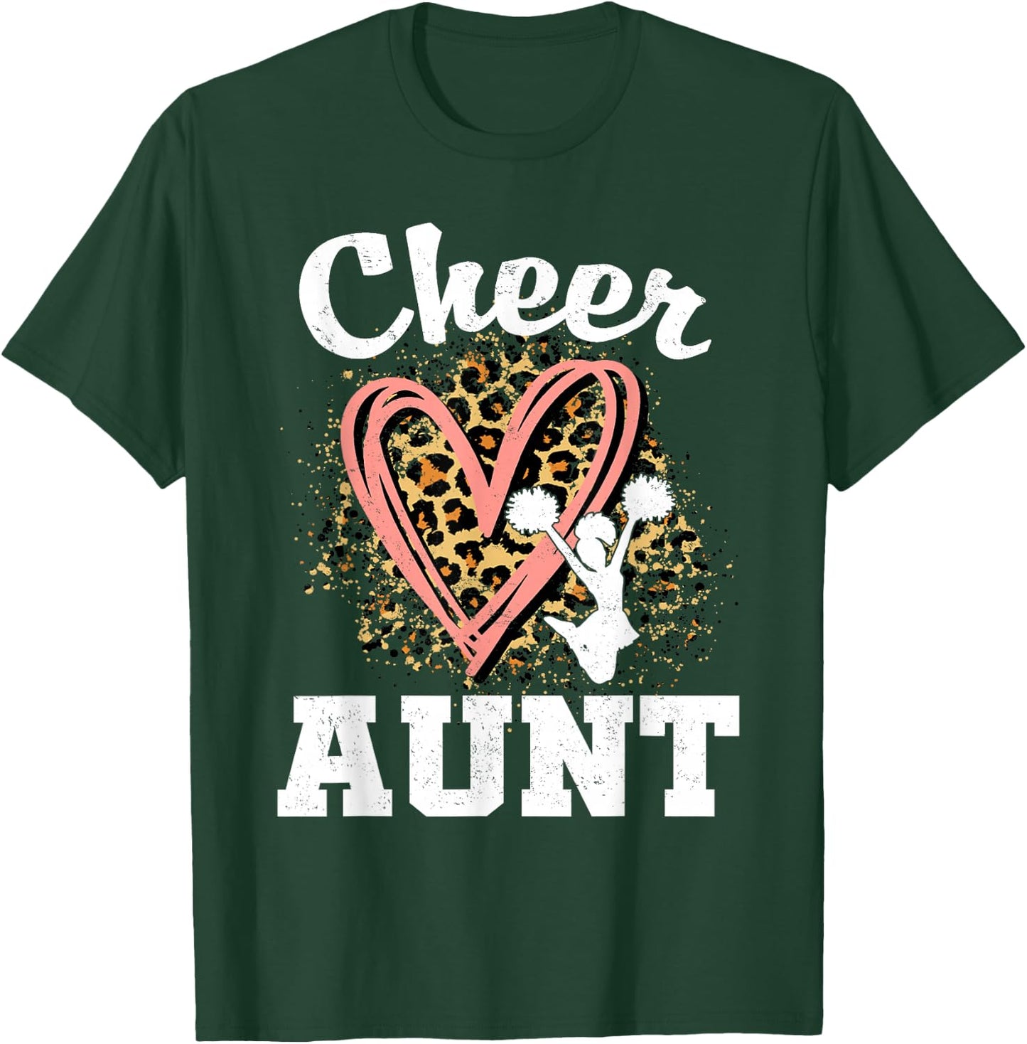 Cheer Aunt Leopard Heart Cheerleader Matching Family T-Shirt - T-Shirt | Forest