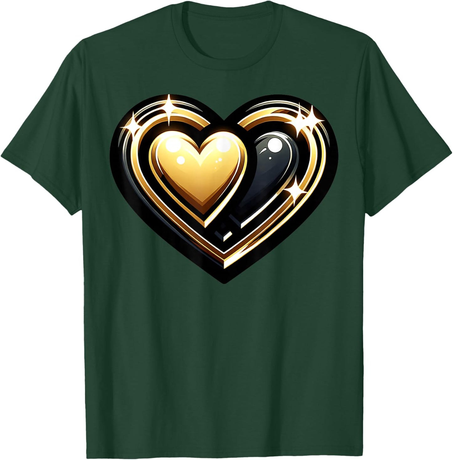 Golden And Black Hearts Sparkling Heart Design T-Shirt - T-Shirt | Forest