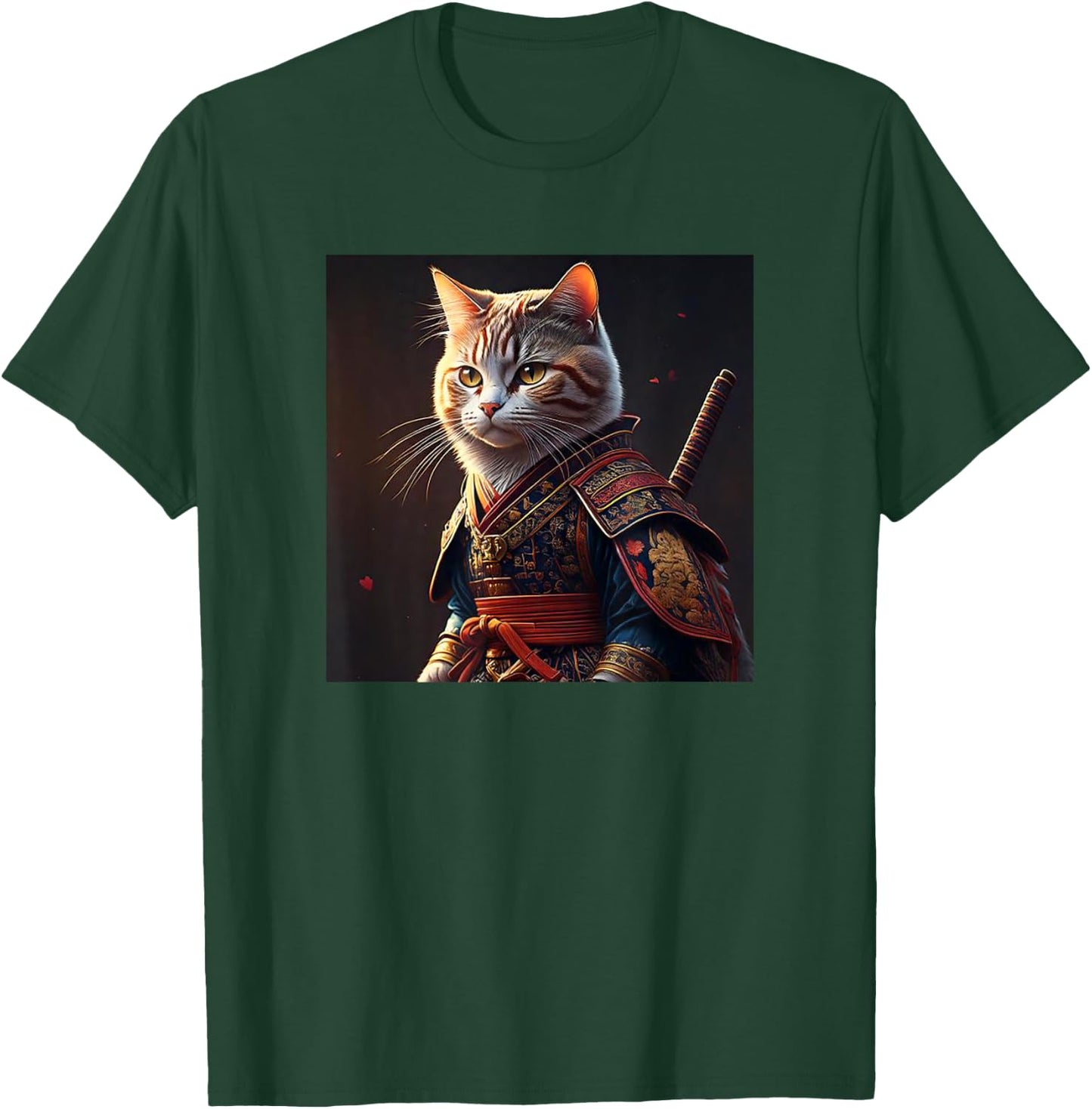 Kawaii Samurai Cat Portrait - Vintage Japanese Art Anime Cat T-Shirt - T-Shirt | Forest
