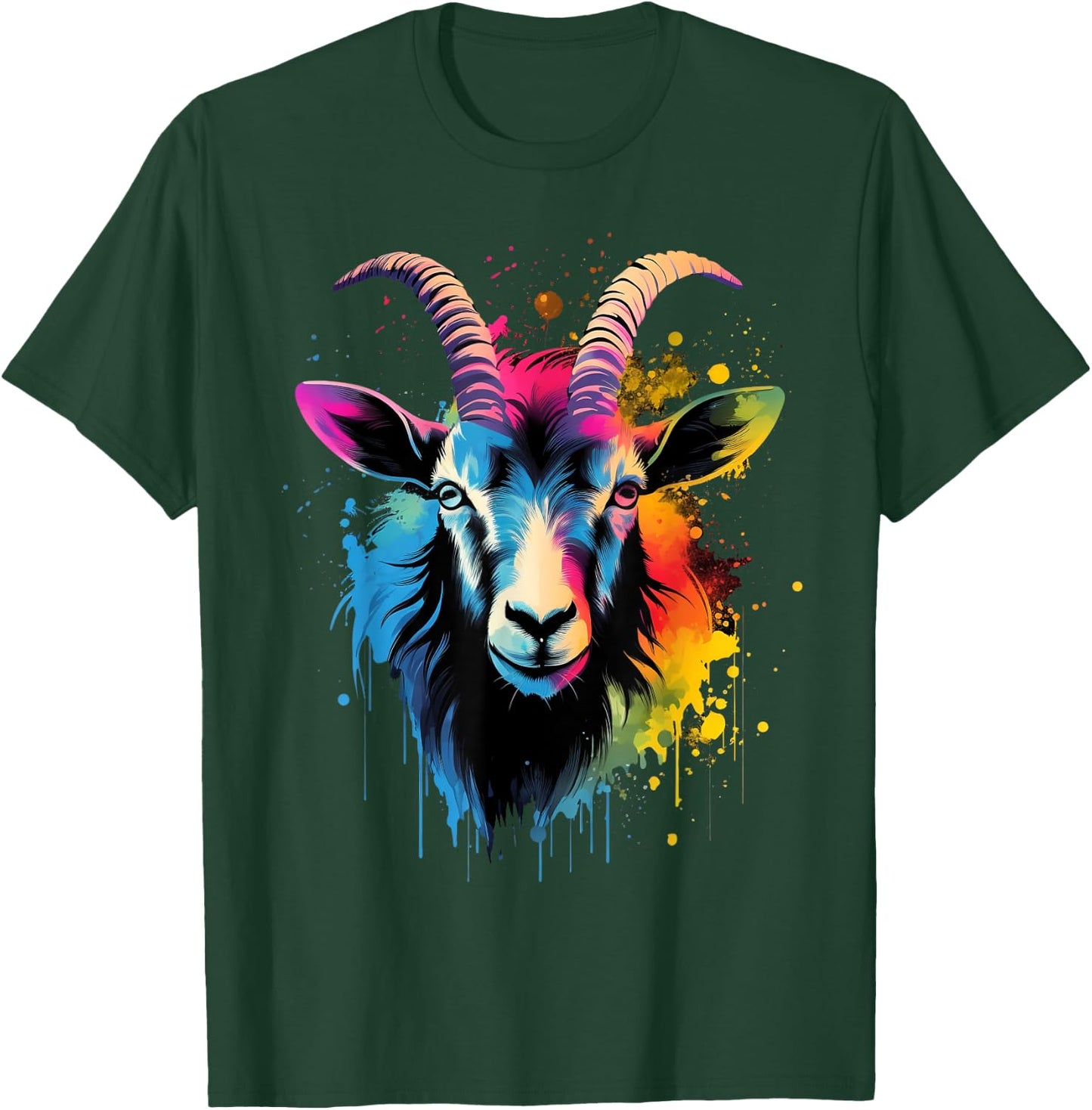 Goat Lover on Goat Kids, Women, Men Apparel - Multicolor Artistic Pop-Art Goat Design Classic Fit Short Sleeve - -Kids and Adults - Small T-Shirt - T-Shirt | Forest