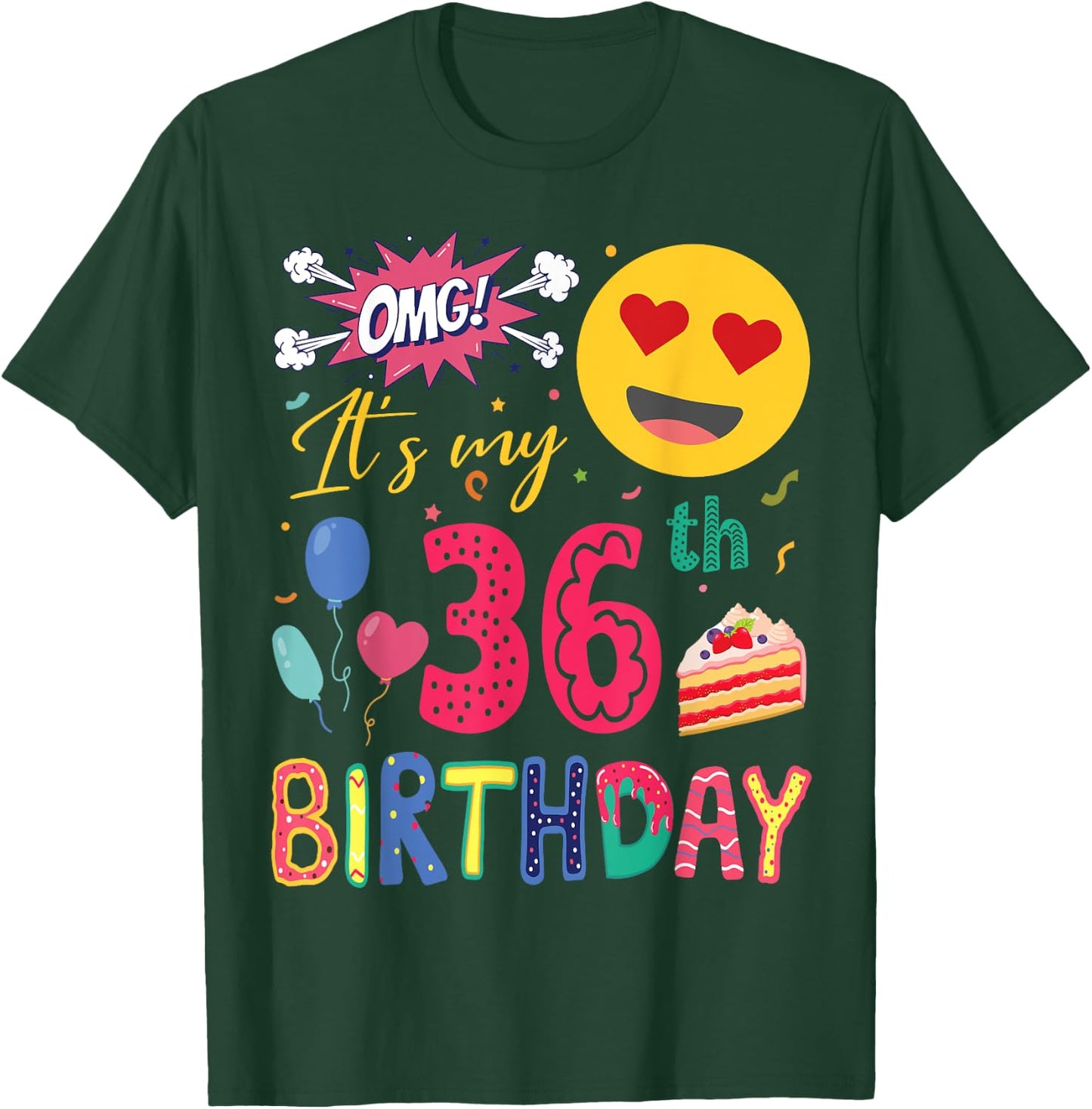 Lovely Emotion Face Balloons Cake OMG It's My 36th Birthday T-Shirt - T-Shirt | Forest