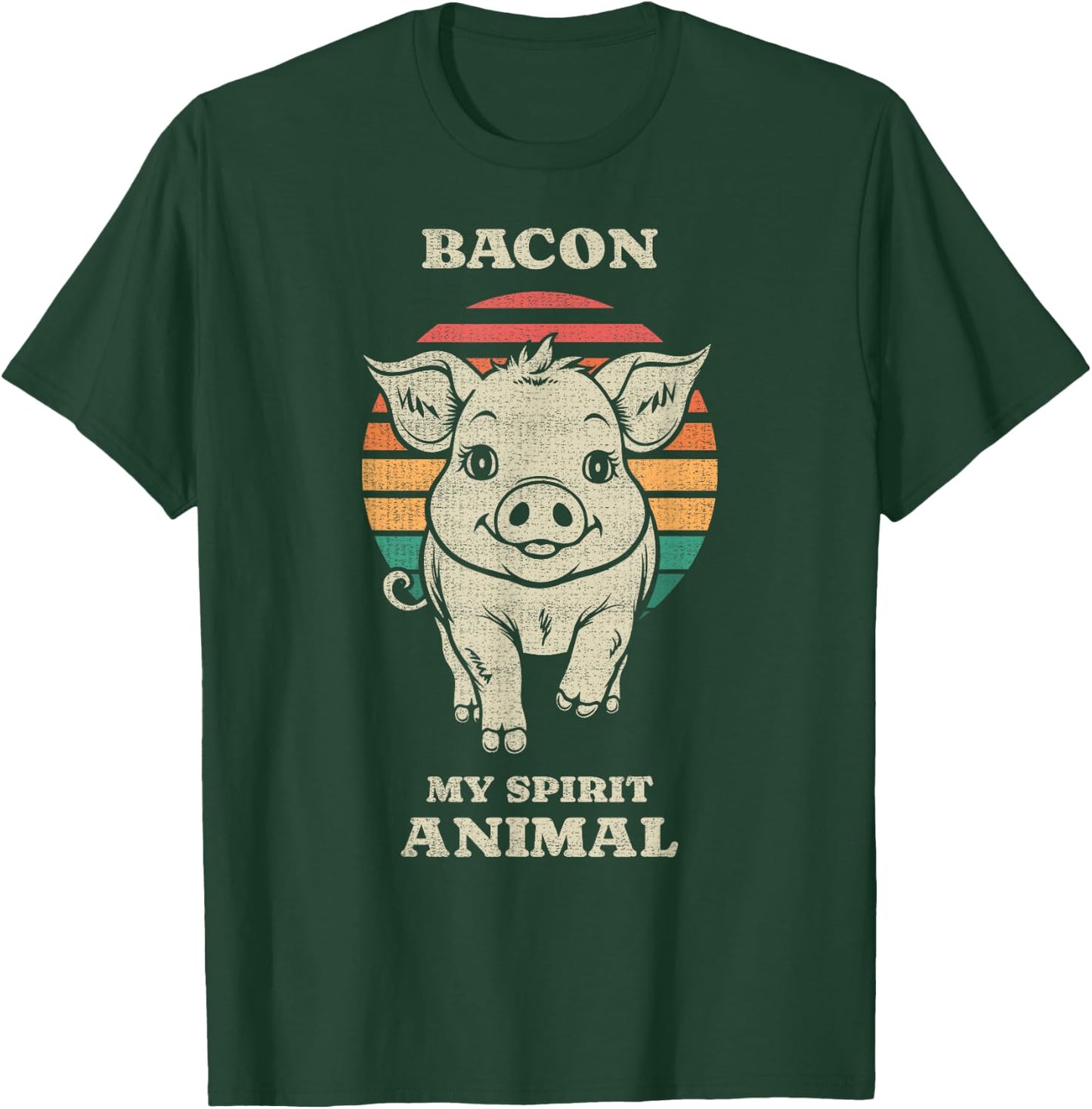 Funny Pig Bacon Lover Farmer Farm Animal Retro 70s T-Shirt - T-Shirt | Forest