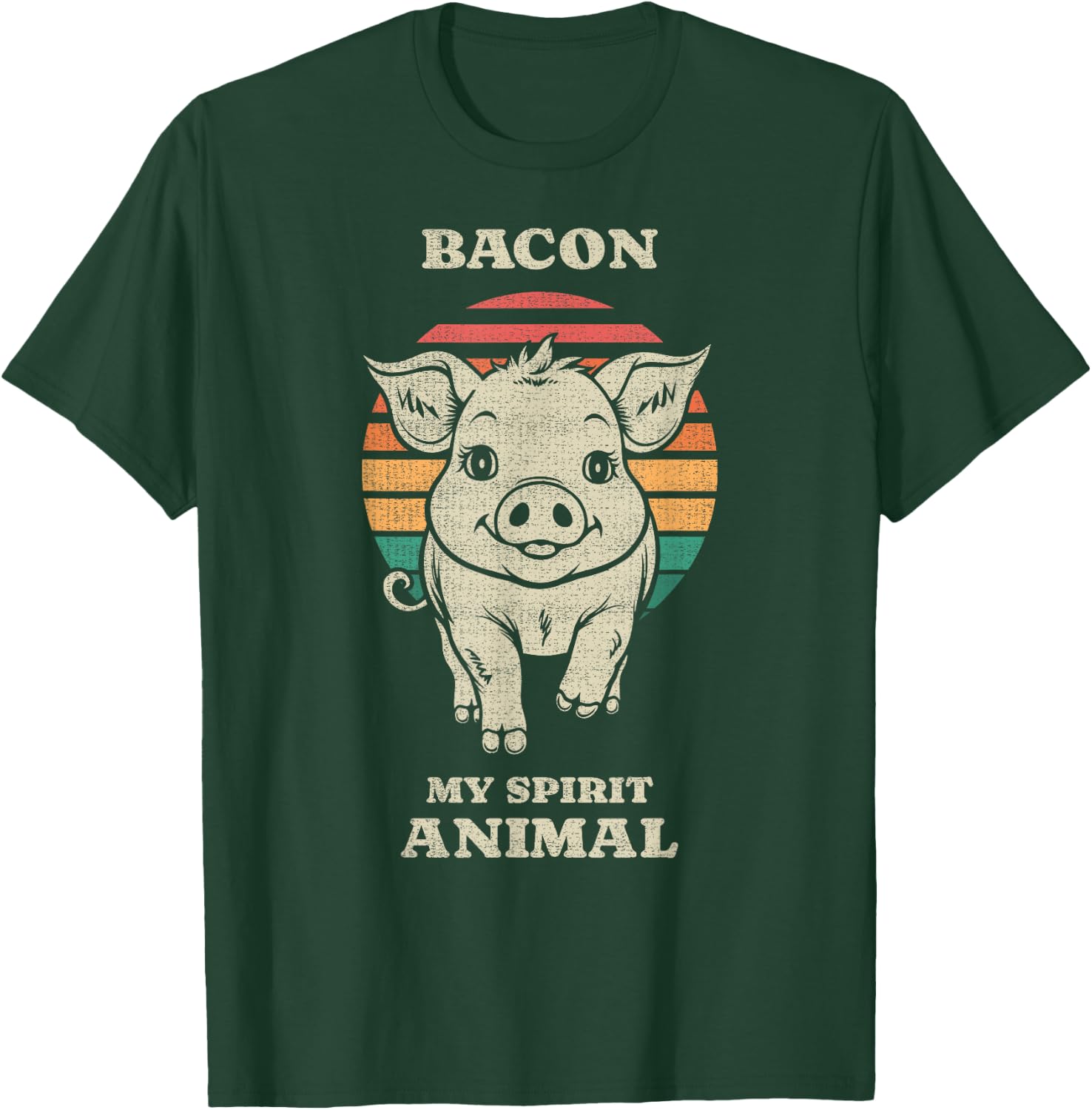 Funny Pig Bacon Lover Farmer Farm Animal Retro 70s T-Shirt - T-Shirt | Forest