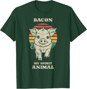 Funny Pig Bacon Lover Farmer Farm Animal Retro 70s T-Shirt - T-Shirt | Forest