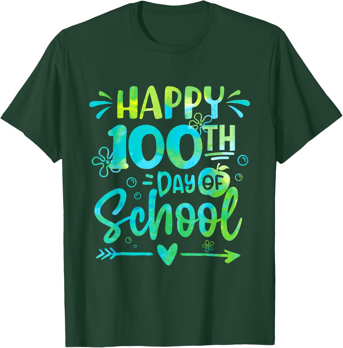 Happy 100th Day Of School Tie Dye Rainbow 100 Days Smarter T-Shirt - T-Shirt | Forest