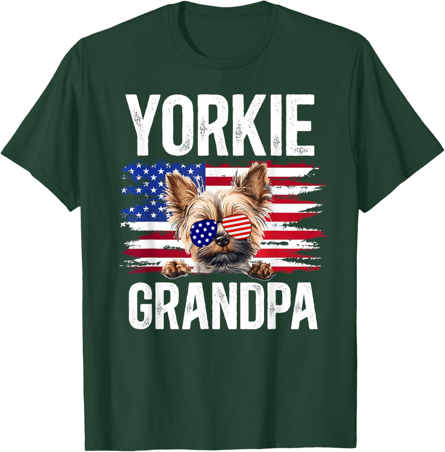 Yorkie Grandpa Of A Yorkshire Terrier Grandfather US Flag T-Shirt - T-Shirt | Forest