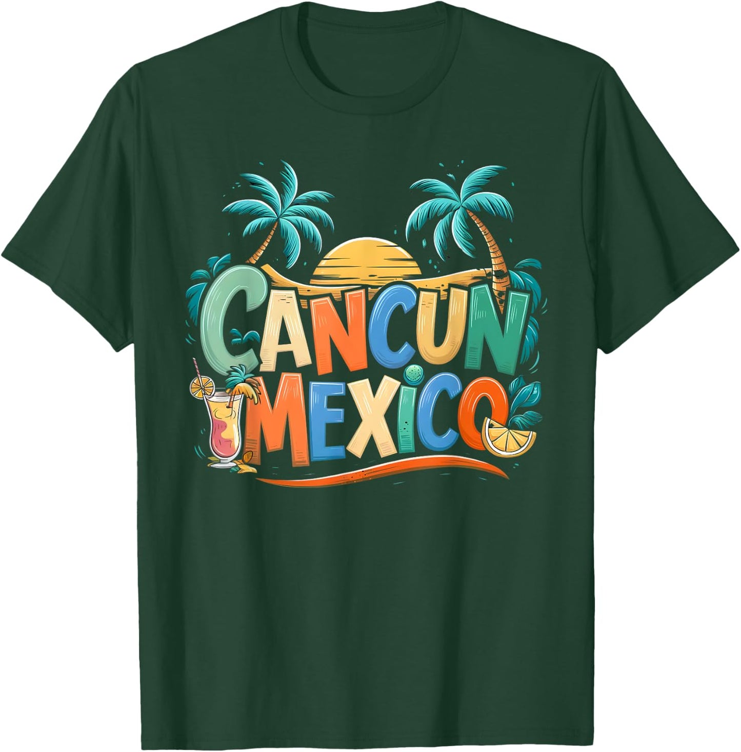 Cancun Mexico Sunset Palm Beach Cancun Mexico T-Shirt - T-Shirt | Forest