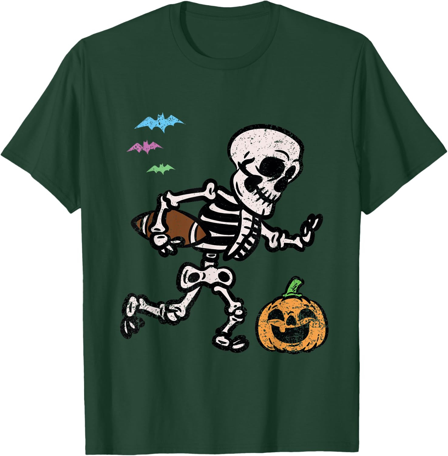 Skeleton Football Player Halloween Costume Funny Pumpkin T-Shirt - T-Shirt | Forest