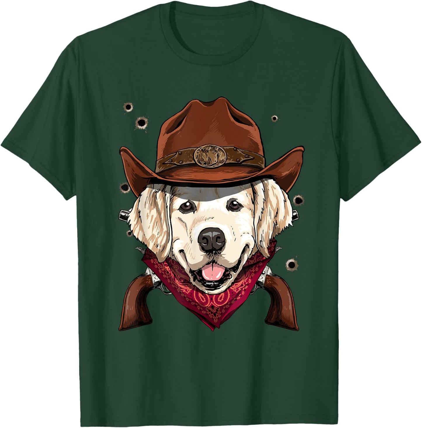 Cowboy Golden Retriever Western Rodeo Cowboy Hat and Bandana T-Shirt - T-Shirt | Forest