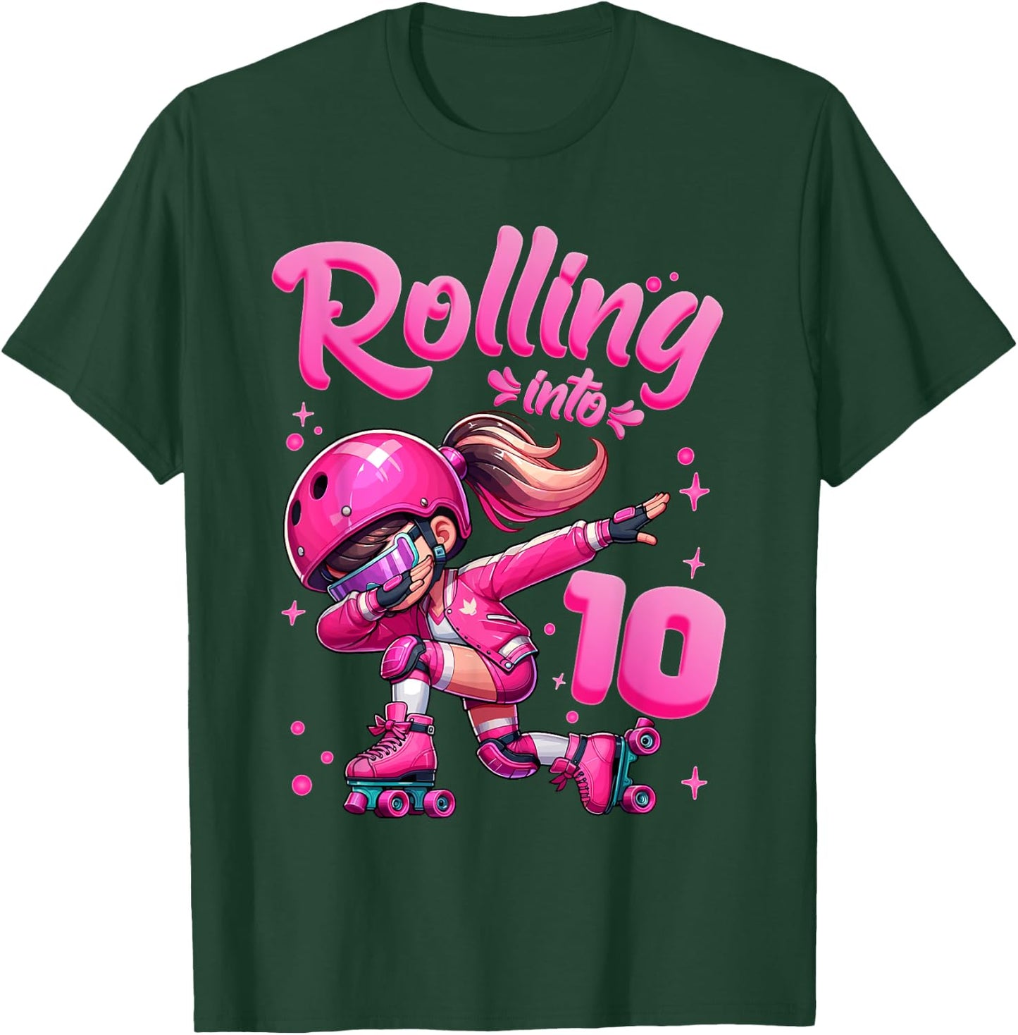 Roller Skating Girl Birthday Kids 10th Birthday Party T-Shirt - T-Shirt | Forest