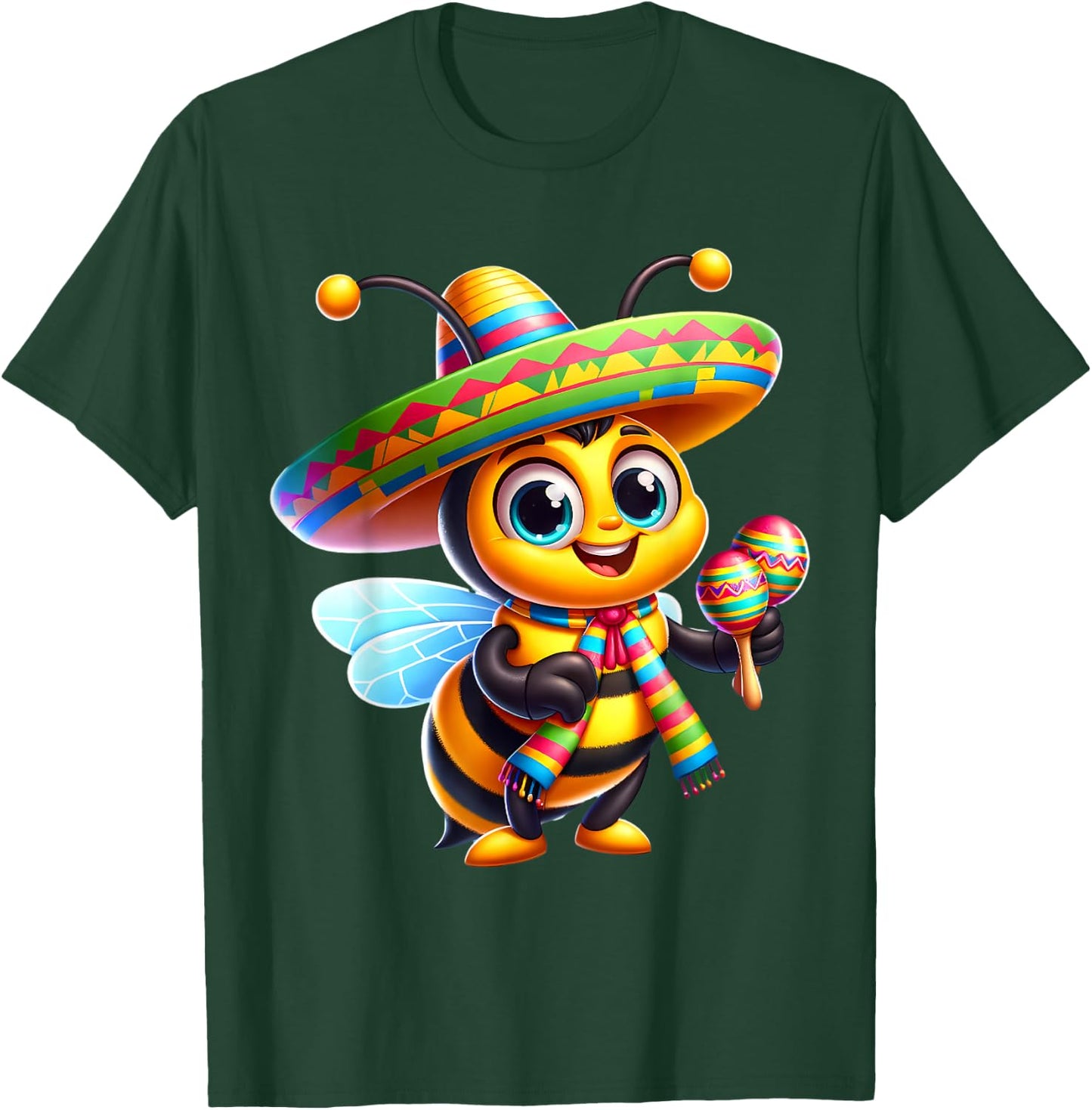 Cinco de Mayo Bee Wearing Mexican Sombrero Men Women T-Shirt - T-Shirt | Forest