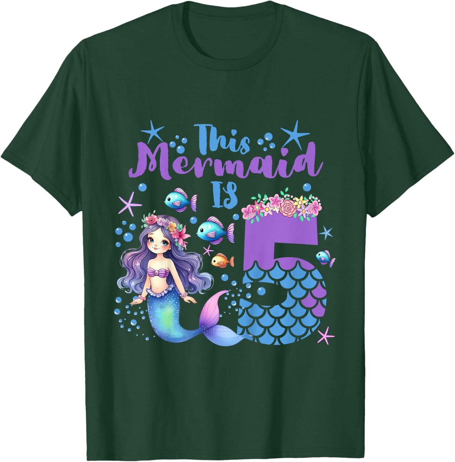 Girls 5th Birthday: This Mermaid Is 5 Years Old Costume T-Shirt - T-Shirt | Forest