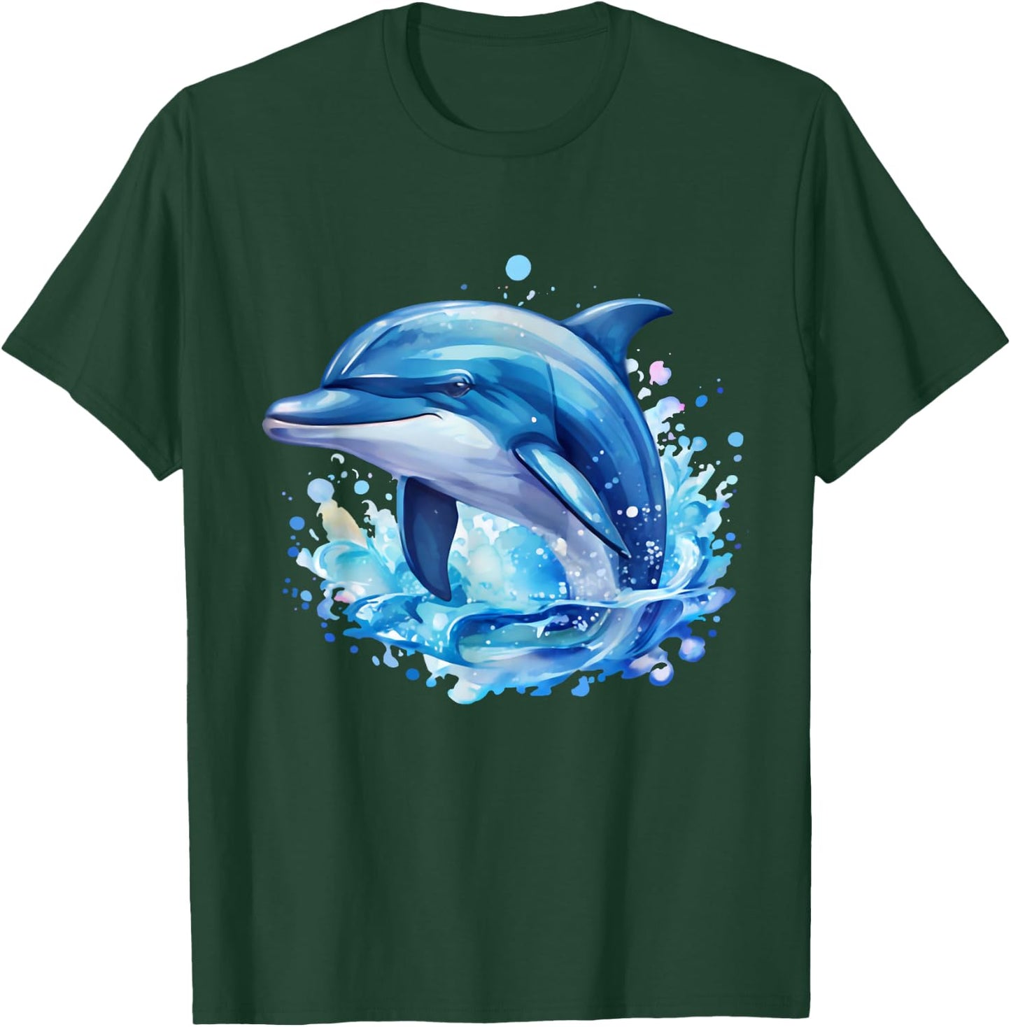 Dolphin Sea Creatures Ocean Watercolor Sea Dolphin , Black, S T-Shirt - T-Shirt | Forest