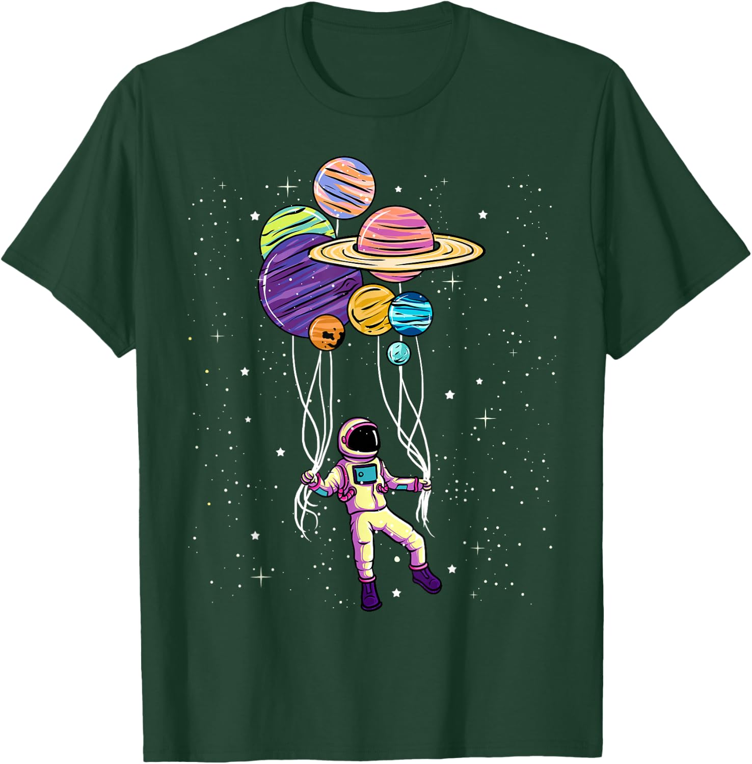 Astronaut Holding Planet Balloons BoysGirls STEM Kids T-Shirt - T-Shirt | Forest