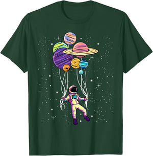 Astronaut Holding Planet Balloons BoysGirls STEM Kids T-Shirt - T-Shirt | Forest