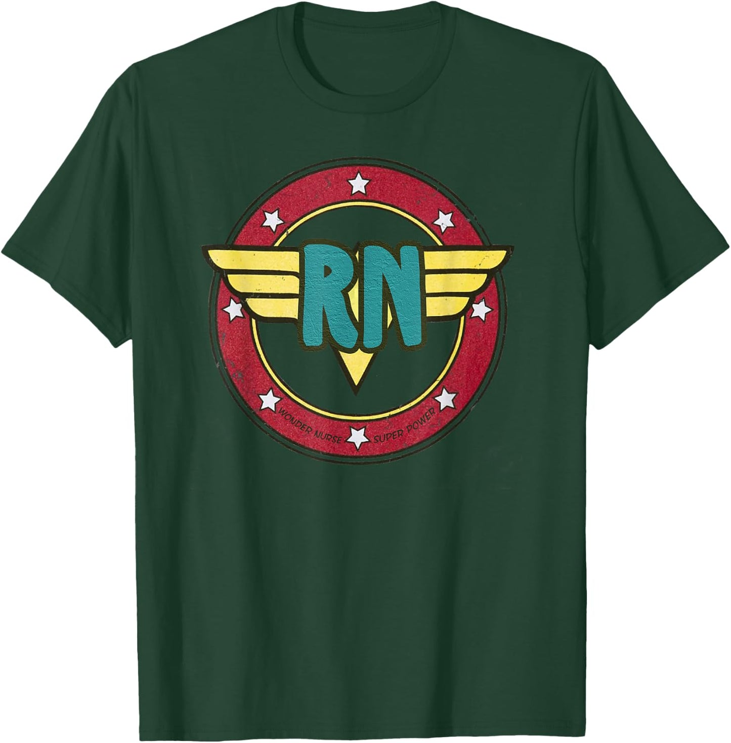 Vintage Wonder Nurse RN Superhero Distressed T-Shirt - T-Shirt | Forest
