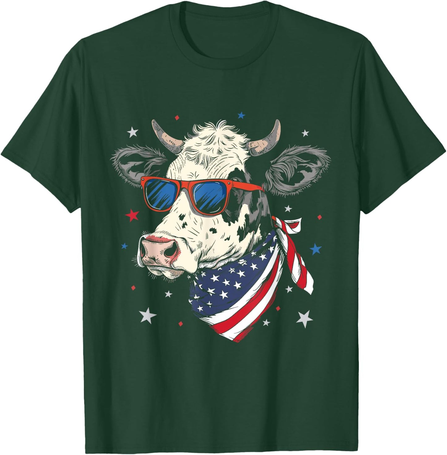 Patriotic American Cow USA Flag Cows 4th Of July Women Men T-Shirt - T-Shirt | Forest