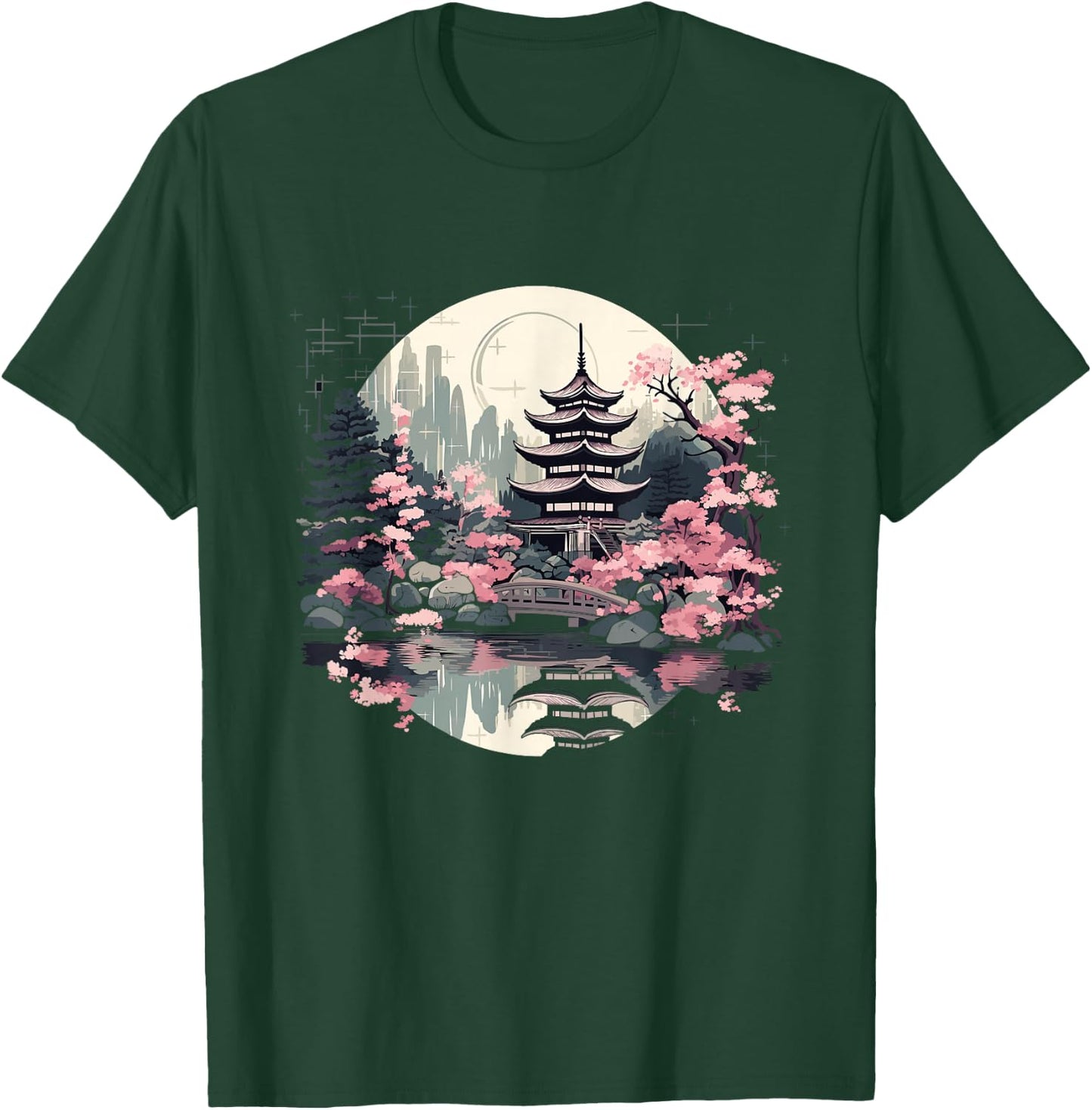 Japanese Landscape with Japanese Cherry Blossoms , black T-Shirt - T-Shirt | Forest