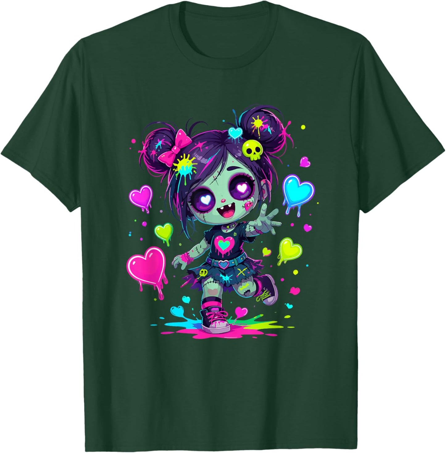 Cute Creepy Kawaii Zombie Girl Pastel Hearts T-Shirt - T-Shirt | Forest