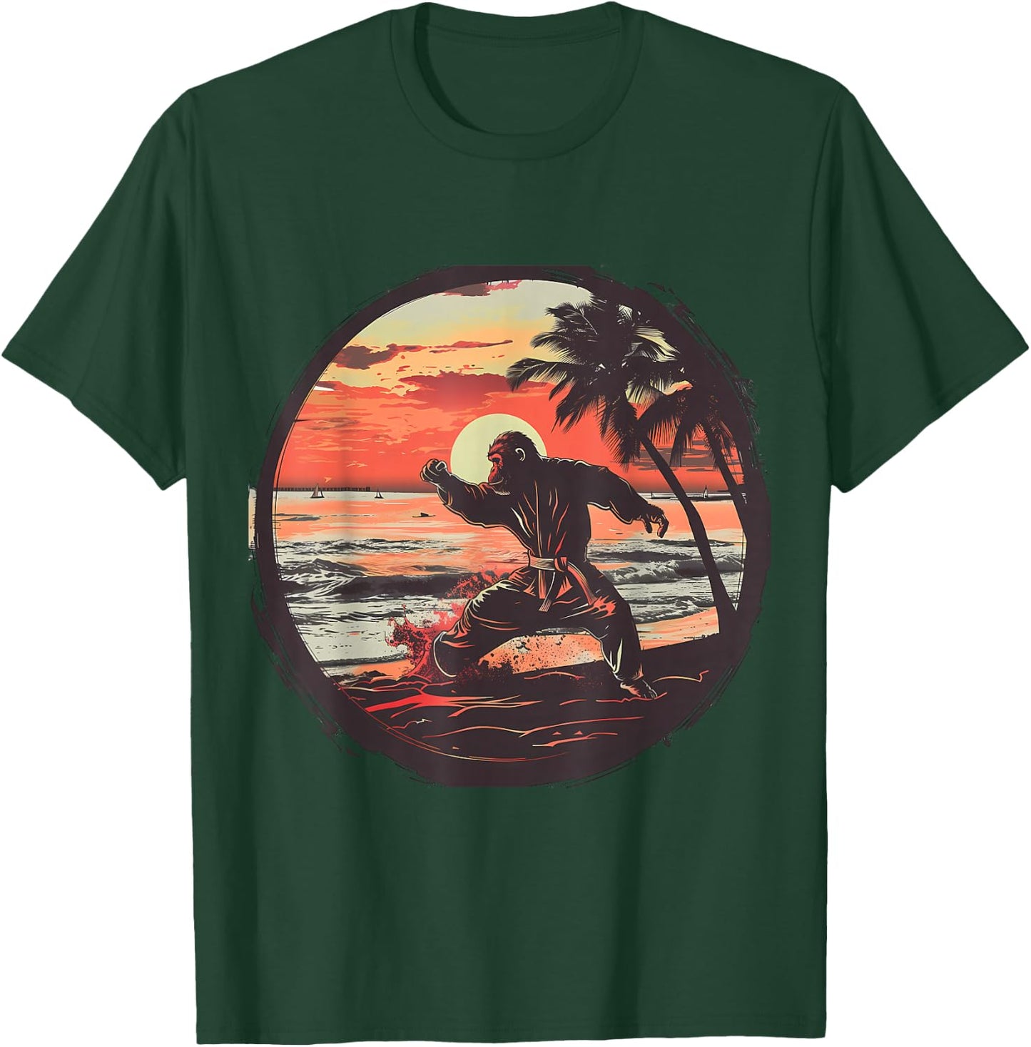 Karate Monkey Sunset Jiu-Jitsu MMA Martial Arts Kickboxing T-Shirt - T-Shirt | Forest