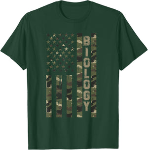Biology United States Distressed Camo w US Flag T-Shirt - T-Shirt | Forest
