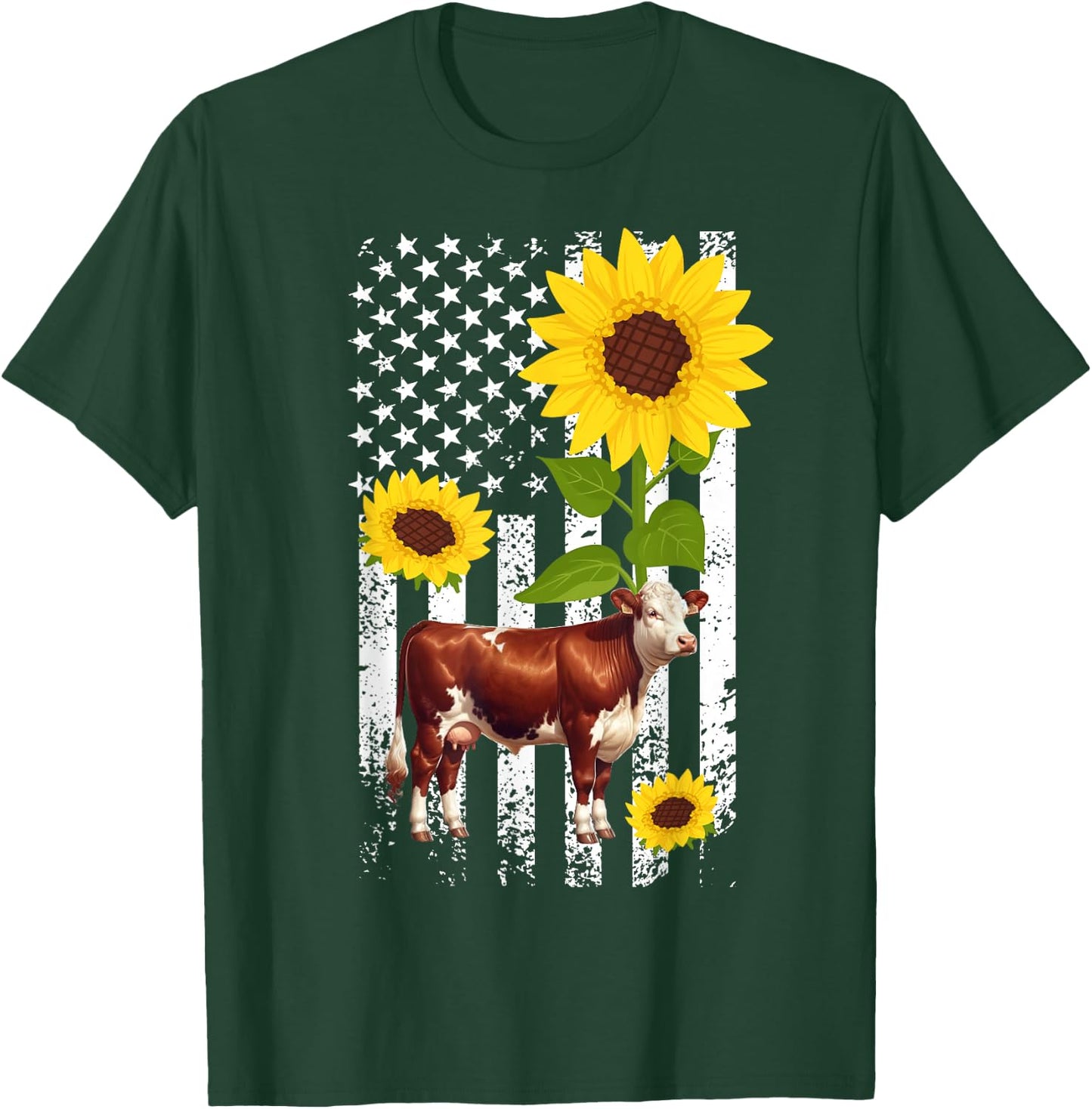 Hereford Cow US Flag Hereford Cow Lover Hereford Cattle T-Shirt - T-Shirt | Forest