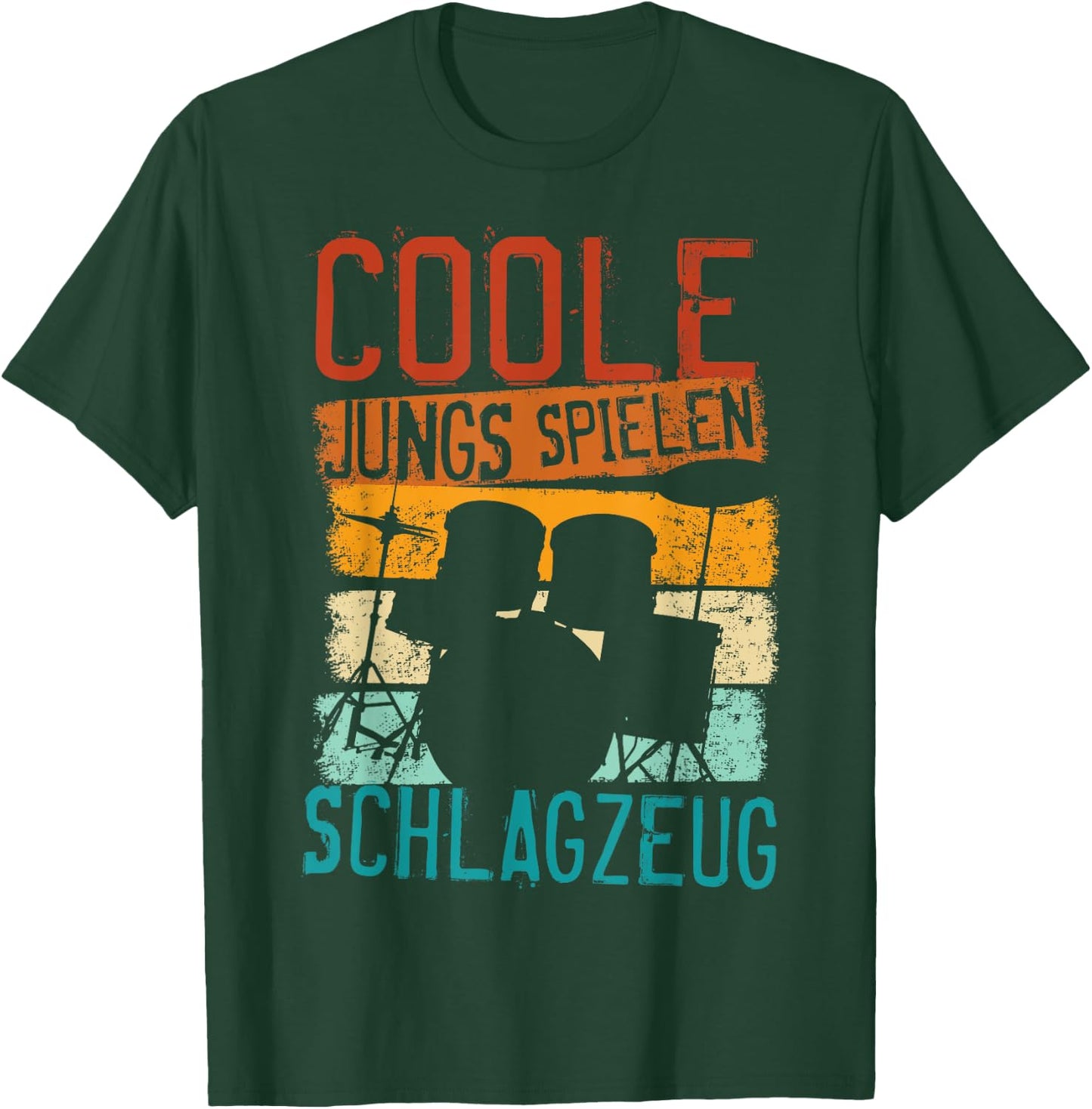 Cool Boys Playing Drums Retro Drummer Children's , black T-Shirt - T-Shirt | Forest