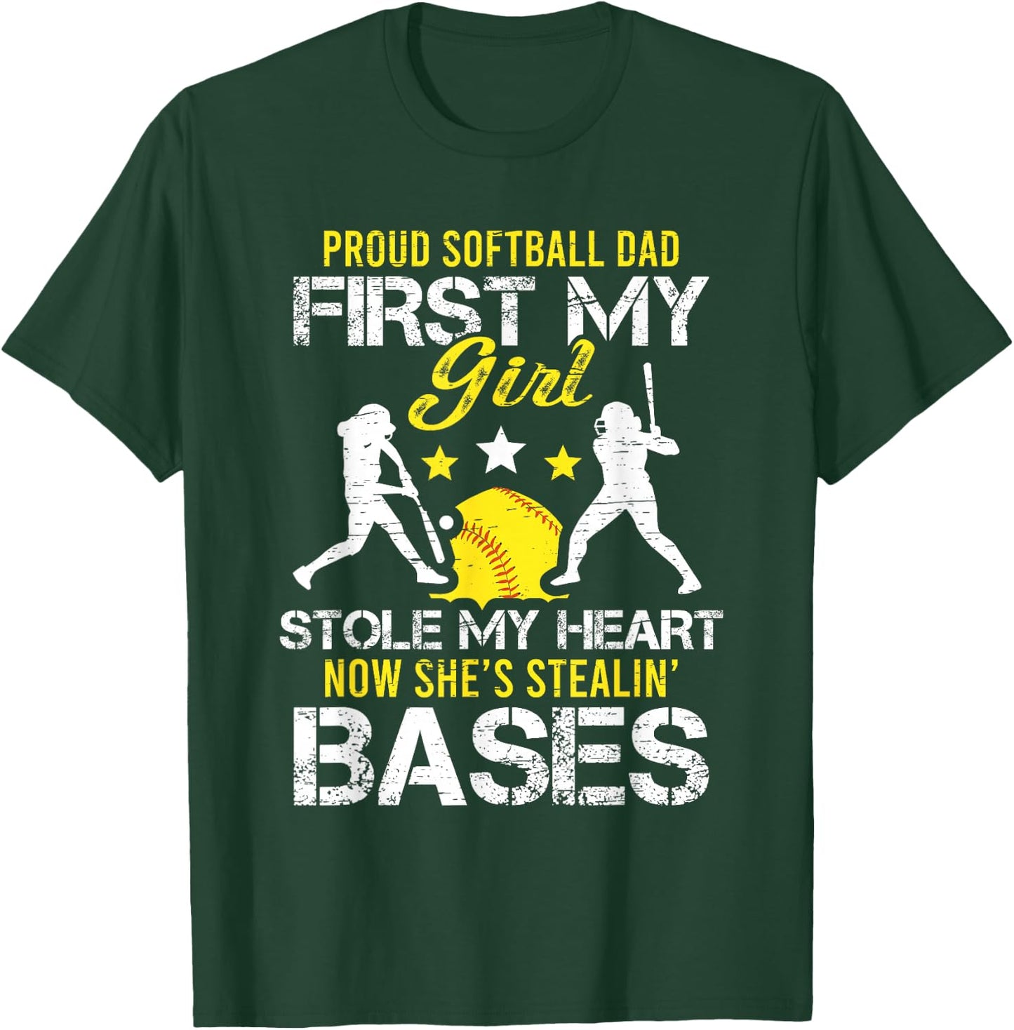 Proud Softball Dad Father Day Coach Sport T-Shirt - T-Shirt | Forest