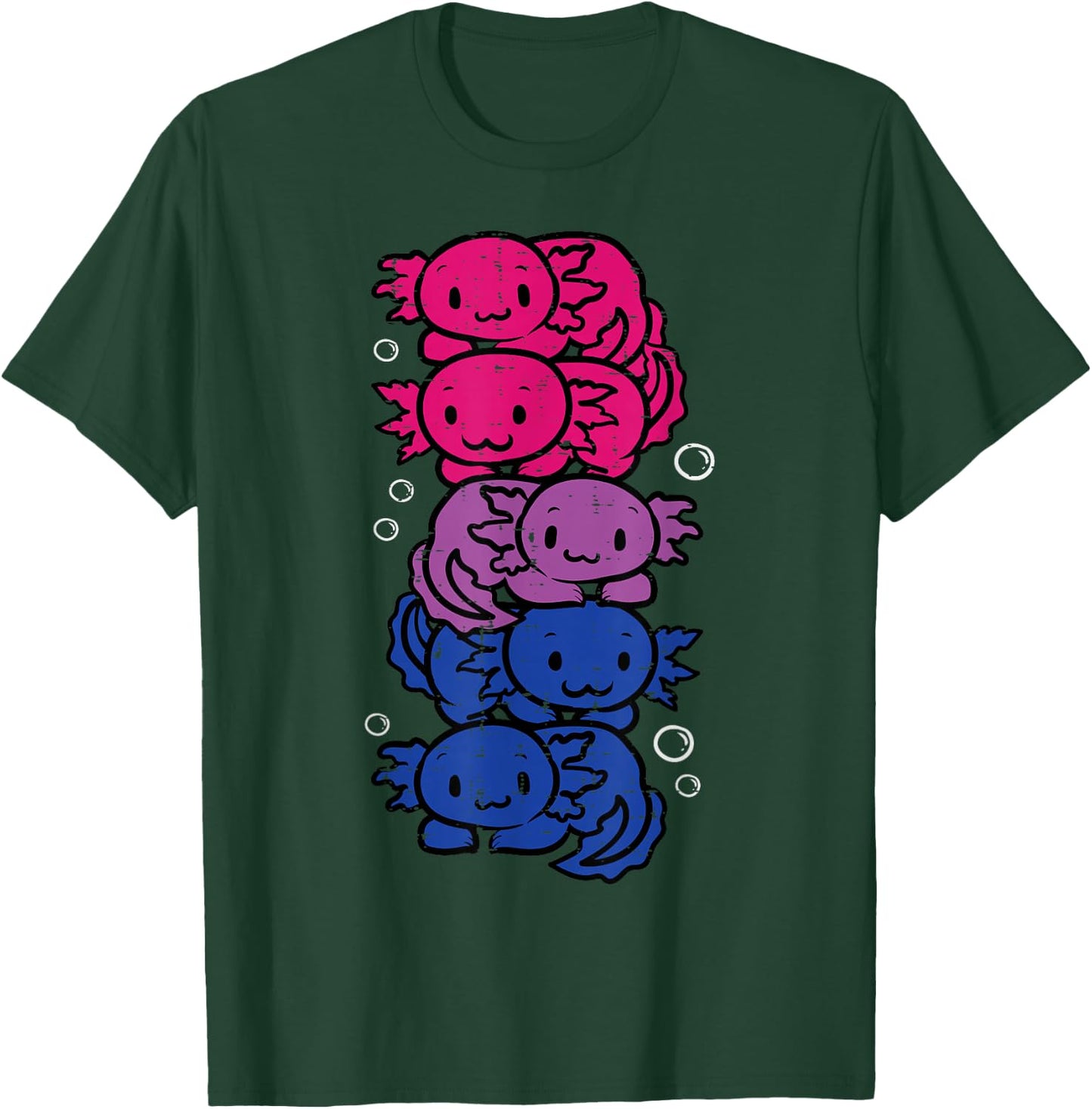 Bisexual Axolotl Pile Kawaii Bi Pride Flag LGBTQ Women Men T-Shirt - T-Shirt | Forest