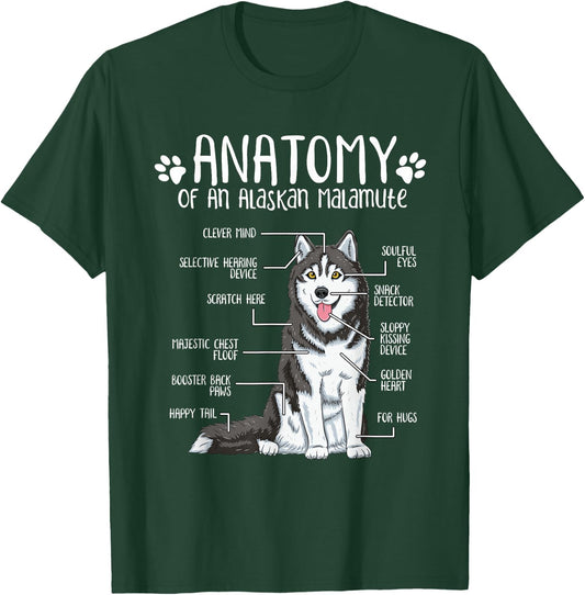 Funny Anatomy Alaskan Malamute Dog Lover Women Girls Kids T-Shirt - T-Shirt | Forest