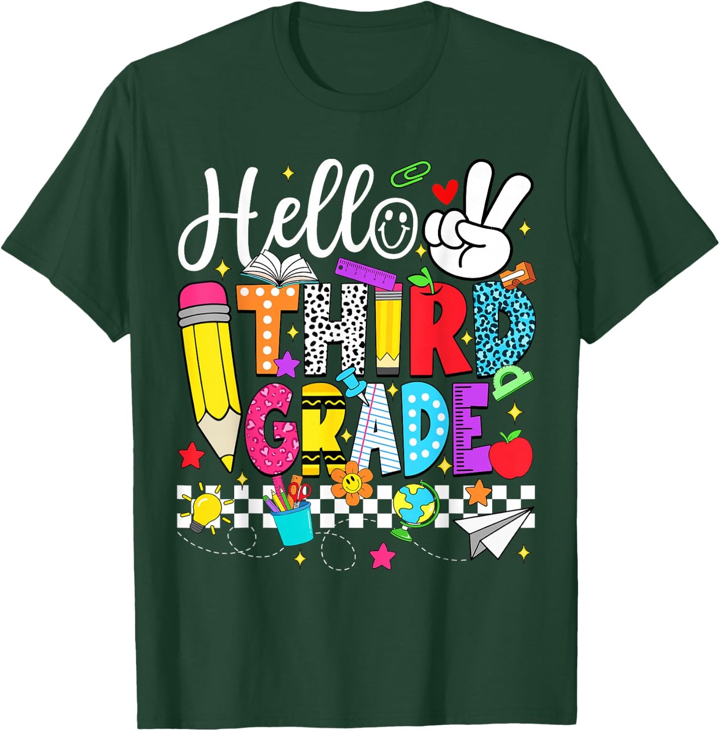 Hello Third Grade Team Back to School Teacher Girls Kids T-Shirt - T-Shirt | Forest