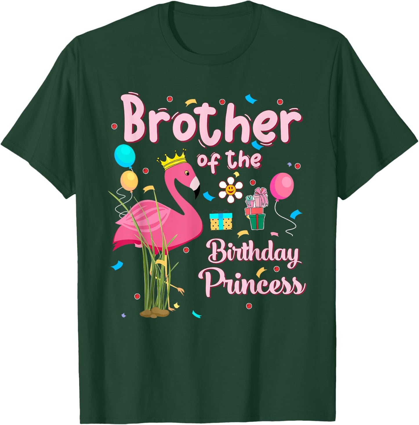 Brother of the Birthday Princess Pink Flamingo Party Squad T-Shirt - T-Shirt | Forest