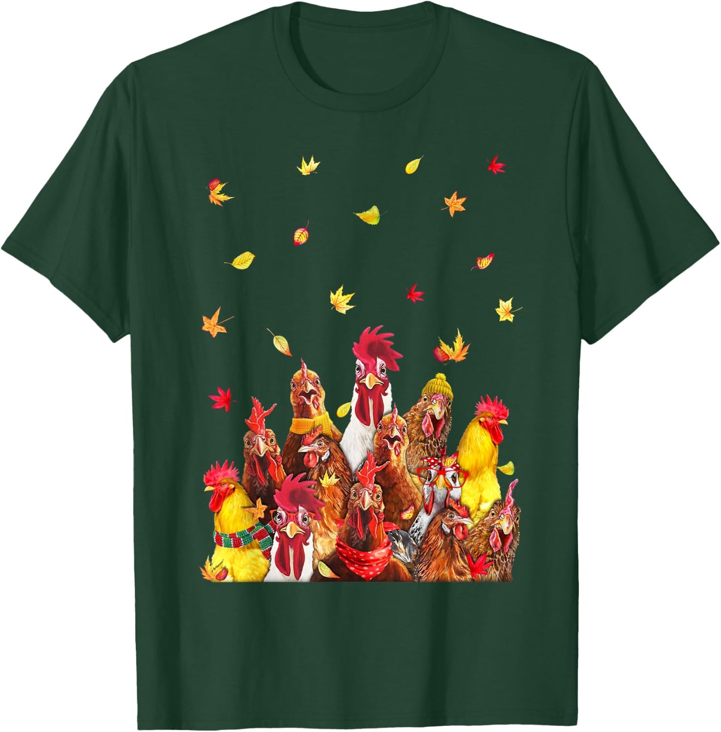 Hello Autumn Maple Chicken Leaf Fall Cute Chicken Farm T-Shirt - T-Shirt | Forest