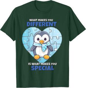 Blue Puzzle Penguin Autism Child Awareness T-Shirt - T-Shirt | Forest