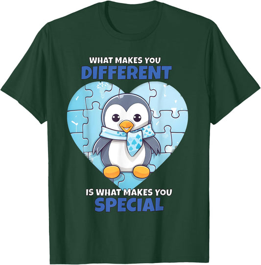 Blue Puzzle Penguin Autism Child Awareness T-Shirt - T-Shirt | Forest