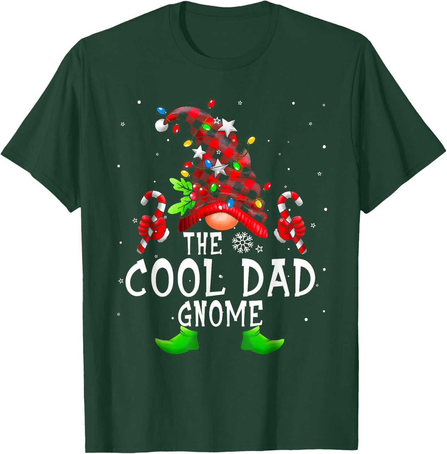 Cool Dad Gnome Buffalo Plaid Matching Family Christmas T-Shirt - T-Shirt | Forest