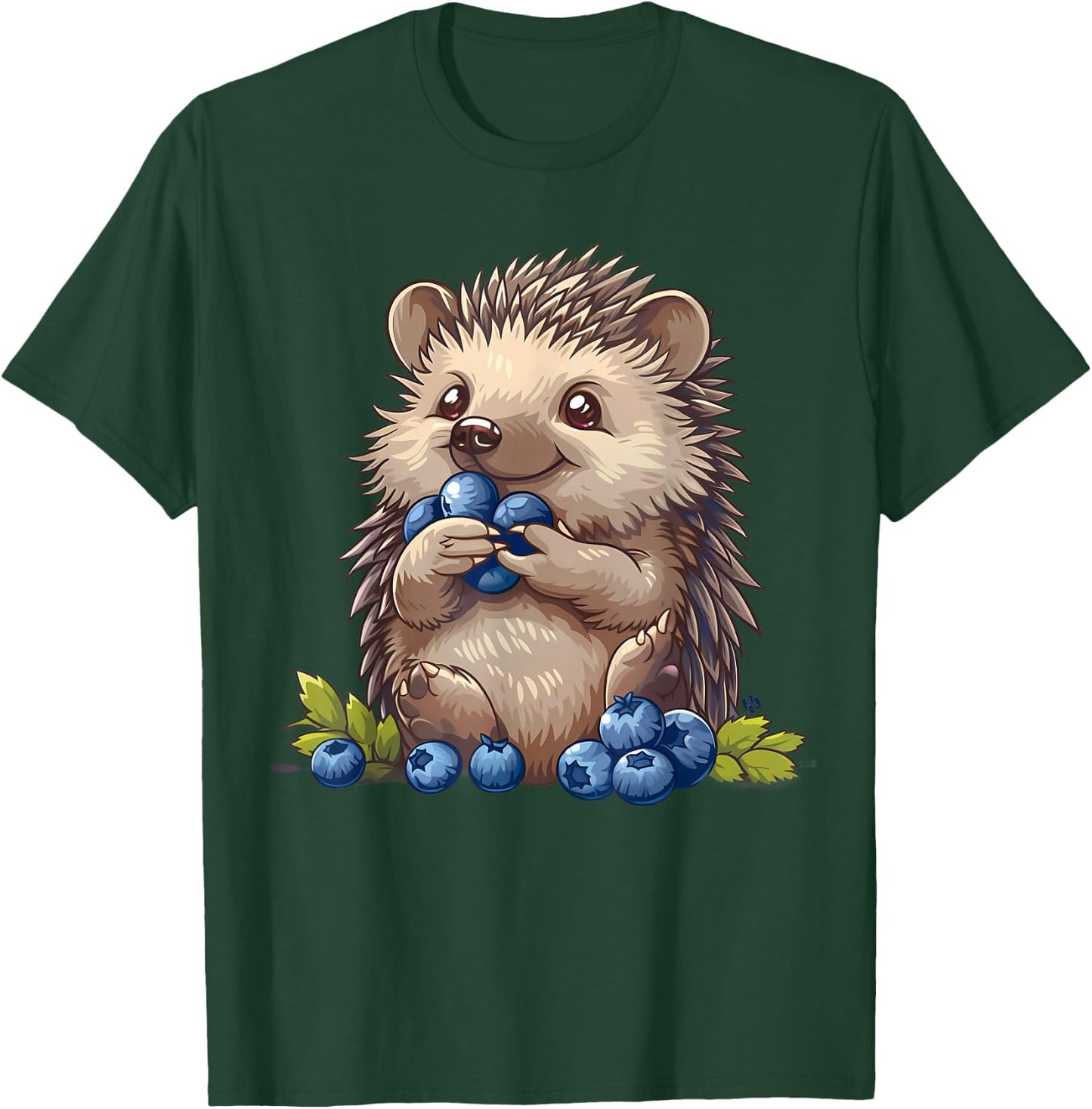 Blueberry Cute Hedgehog Drawing Watercolor Hedgehog Pattern , Black, S T-Shirt - T-Shirt | Forest