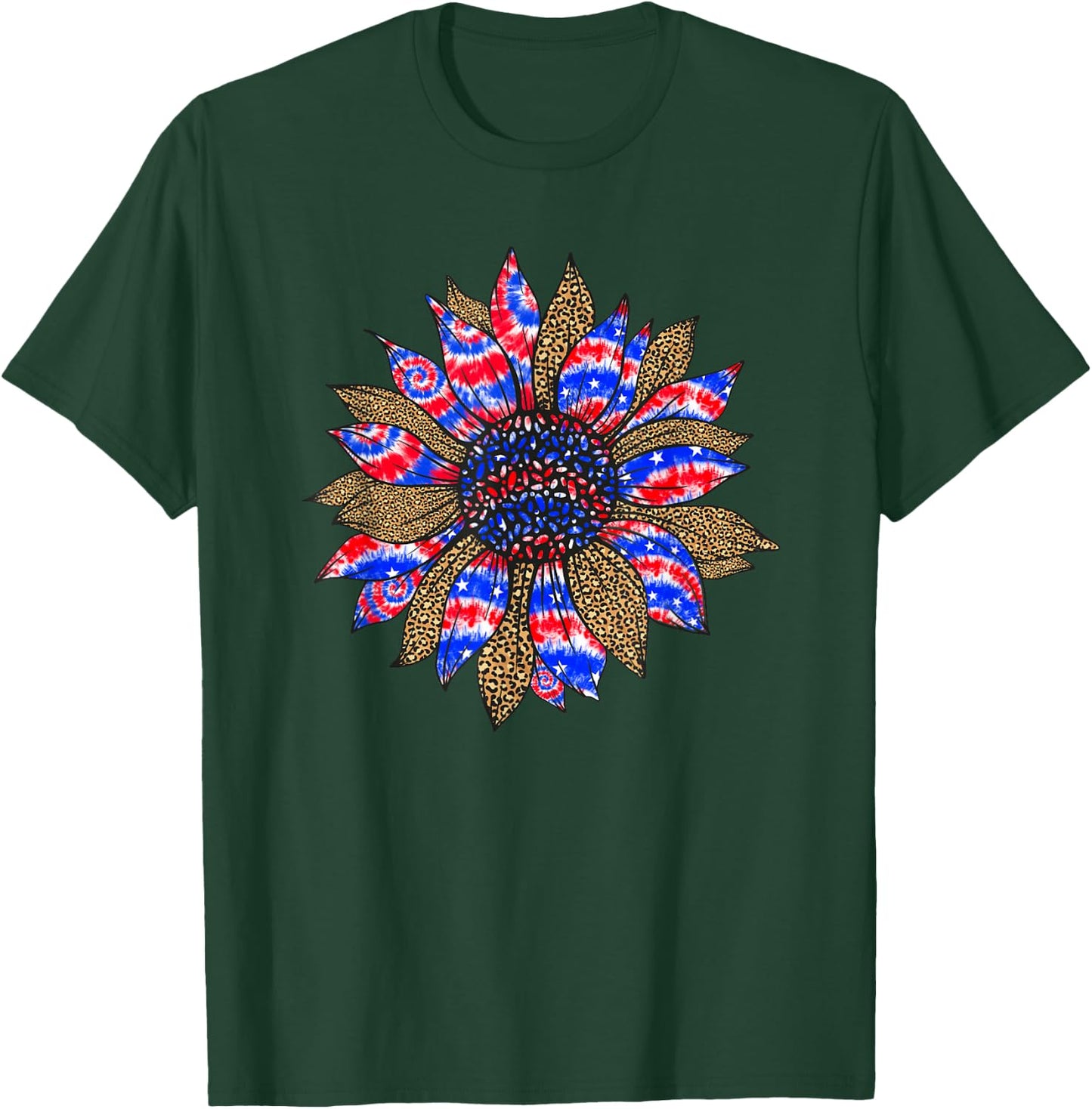 Sunflower Fourth 4th Of July American Flag Tie Dye T-Shirt - T-Shirt | Forest