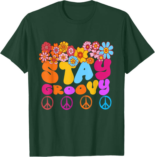 Retro 60s 70s Peace Stay Groovy Sunflowers Positive Mind T-Shirt - T-Shirt | Forest