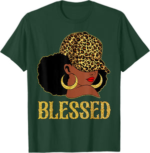 Blessed Black Women With Leopard Hat Christian Matching T-Shirt - T-Shirt | Forest