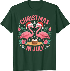 Christmas in July Men Women Flamingo Beach Summer Xmas T-Shirt - T-Shirt | Forest