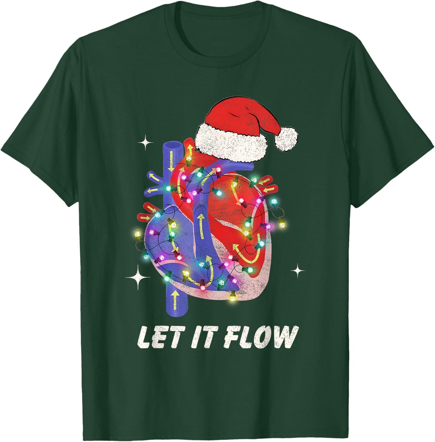 Christmas Cardiac Nurse Heart Anatomy CCU Nurse Xmas Cath L T-Shirt - T-Shirt | Forest