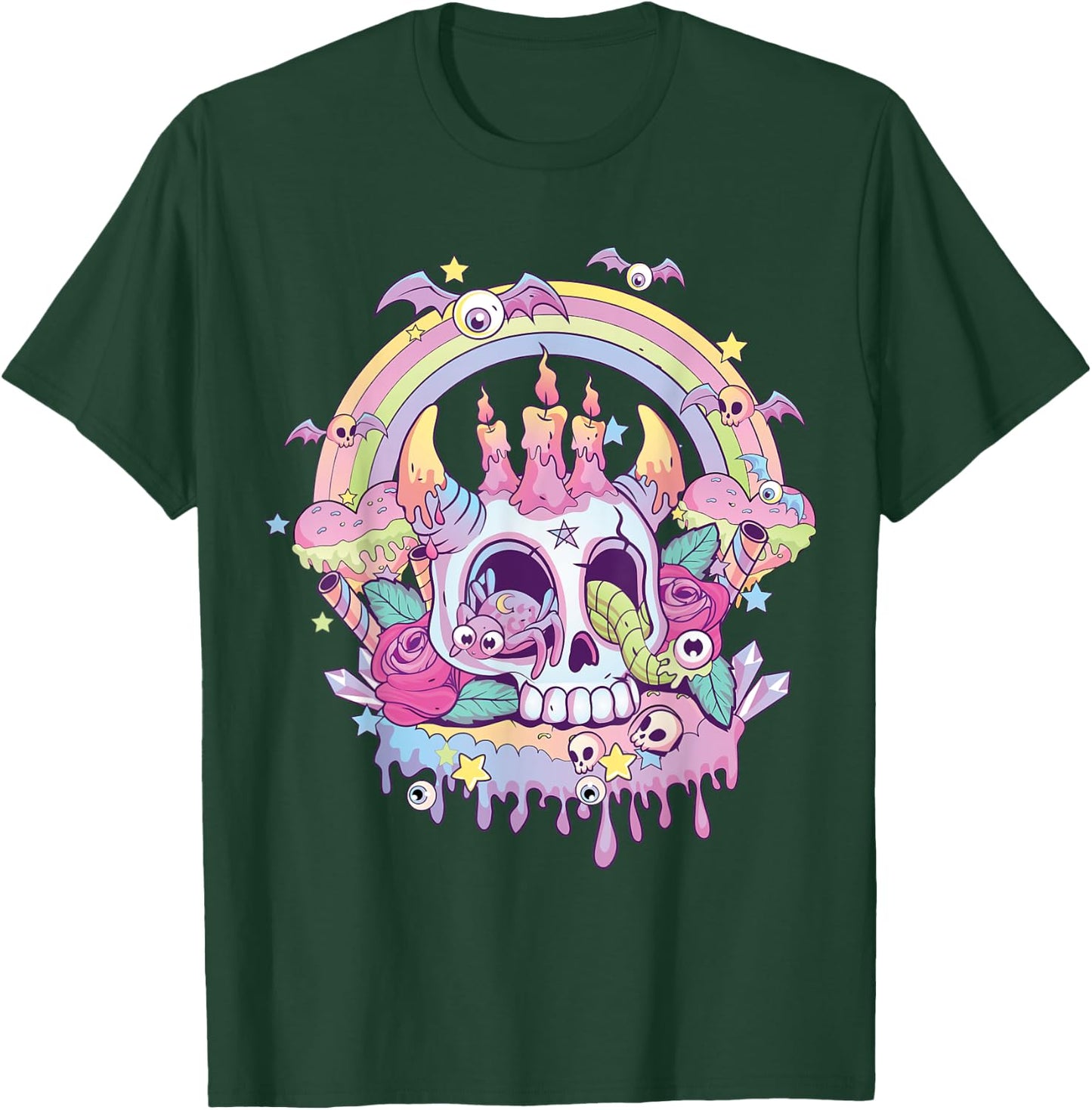 Pastel Goth Cute Creepy Satanic Skull Kawaii Occult Menhera T-Shirt - T-Shirt | Forest