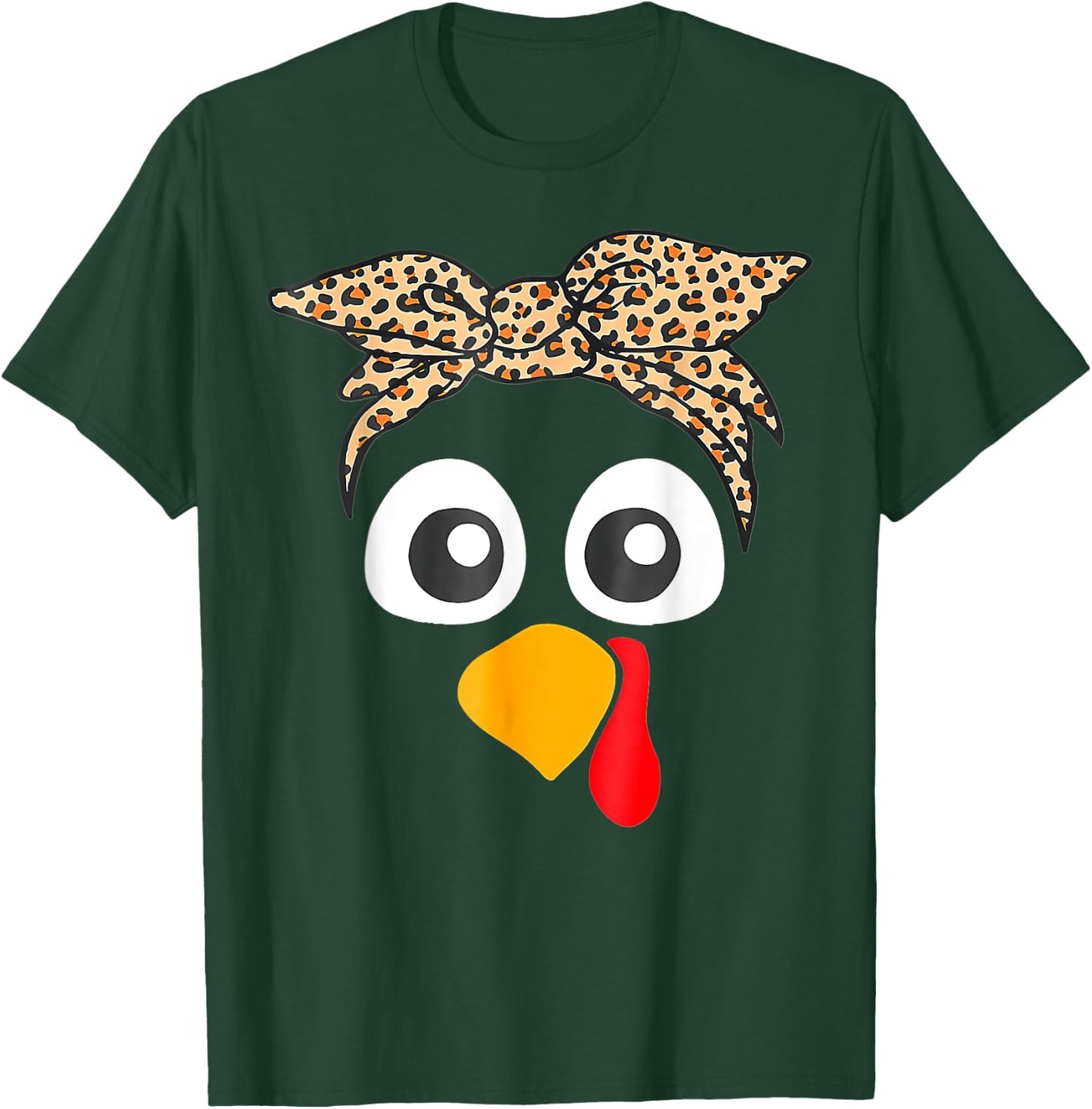 Turkey Face Leopard Headband Thanksgiving Pilgrim T-Shirt - T-Shirt | Forest