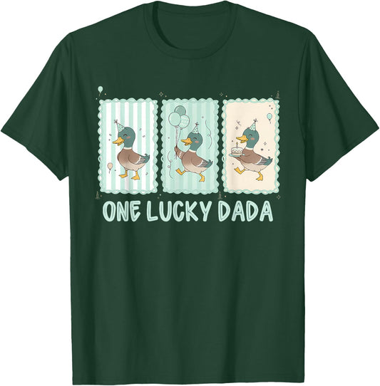 One Lucky Dada 1st Birthday Party Silly Goose Dad Matching T-Shirt - T-Shirt | Forest