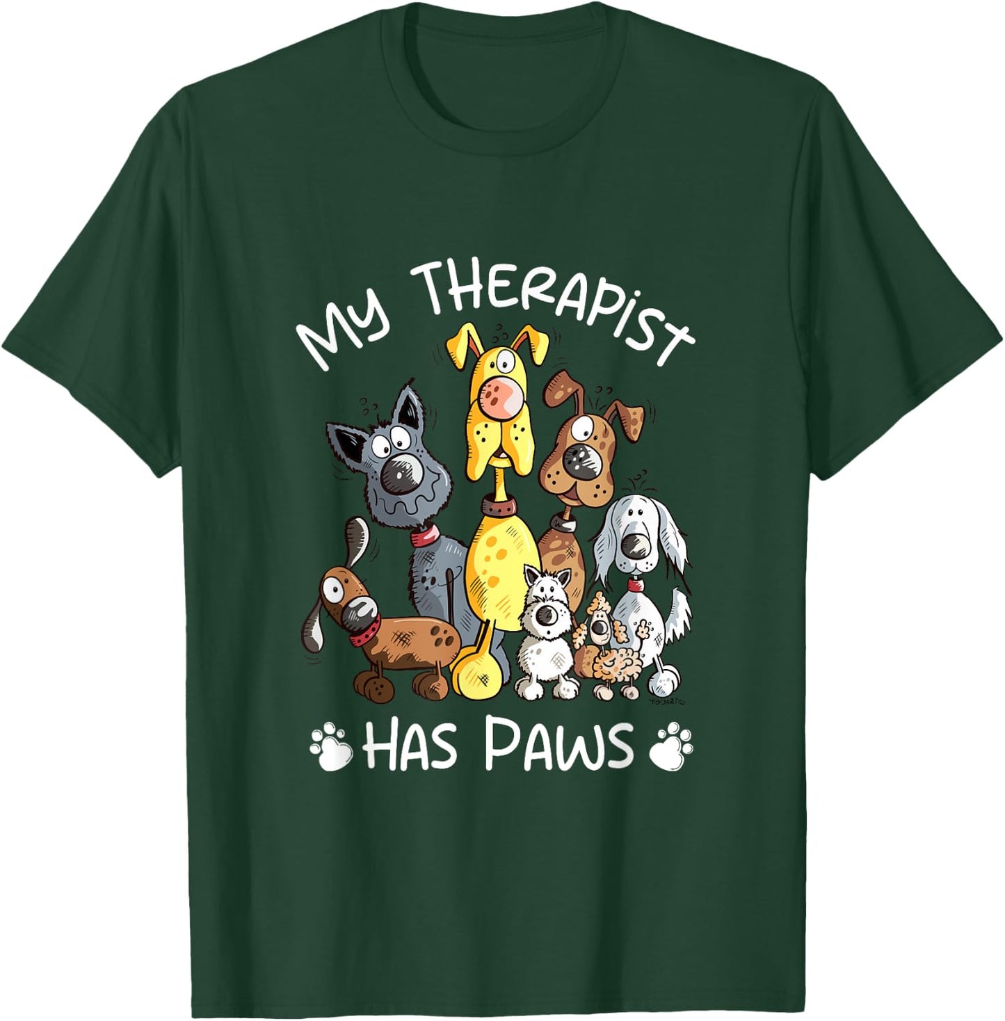 My Therapist Has Paws I Dog Pack Cartoon For Dog Lover T-Shirt - T-Shirt | Forest