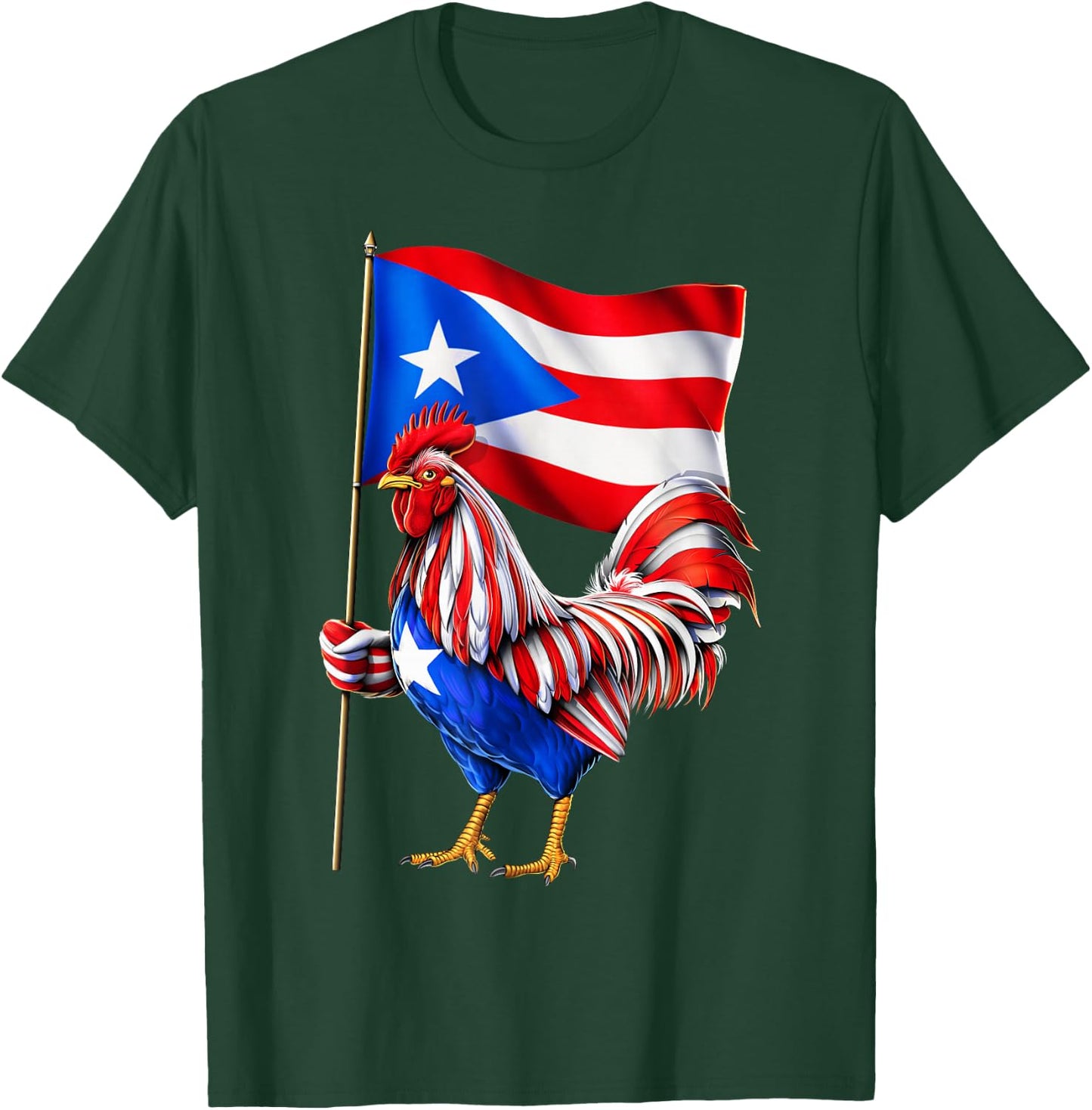 Rooster Puerto Rico Flag Boricua Puerto Rican Heritage T-Shirt - T-Shirt | Forest