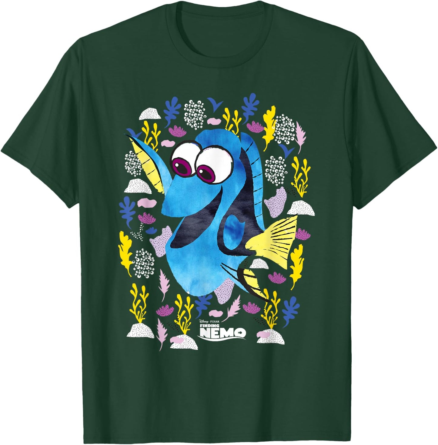 PIXAR Finding Nemo Dory Just Keep Swimming - Erwachsene, Schwarz, Kleidergröße 36, Kurzarm T-Shirt - T-Shirt | Forest
