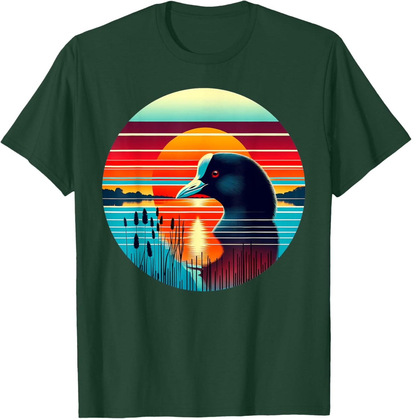 Coot Bird Sunset Retro Style Safari Vintage 70s T-Shirt - T-Shirt | Forest