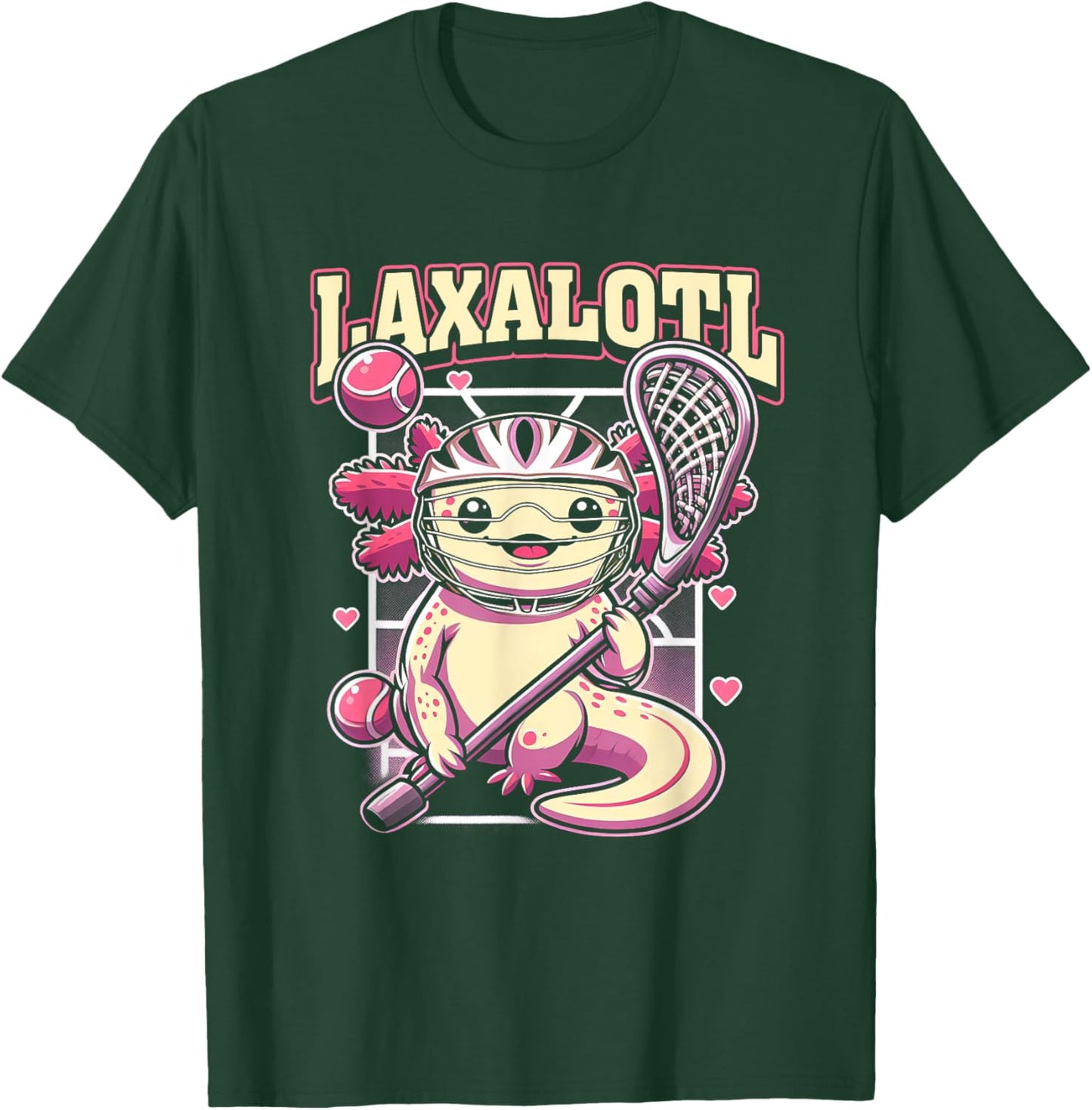 Funny Axolotl Lacrosse LAX Laxalotl Lacrosse Sport Player T-Shirt - T-Shirt | Forest